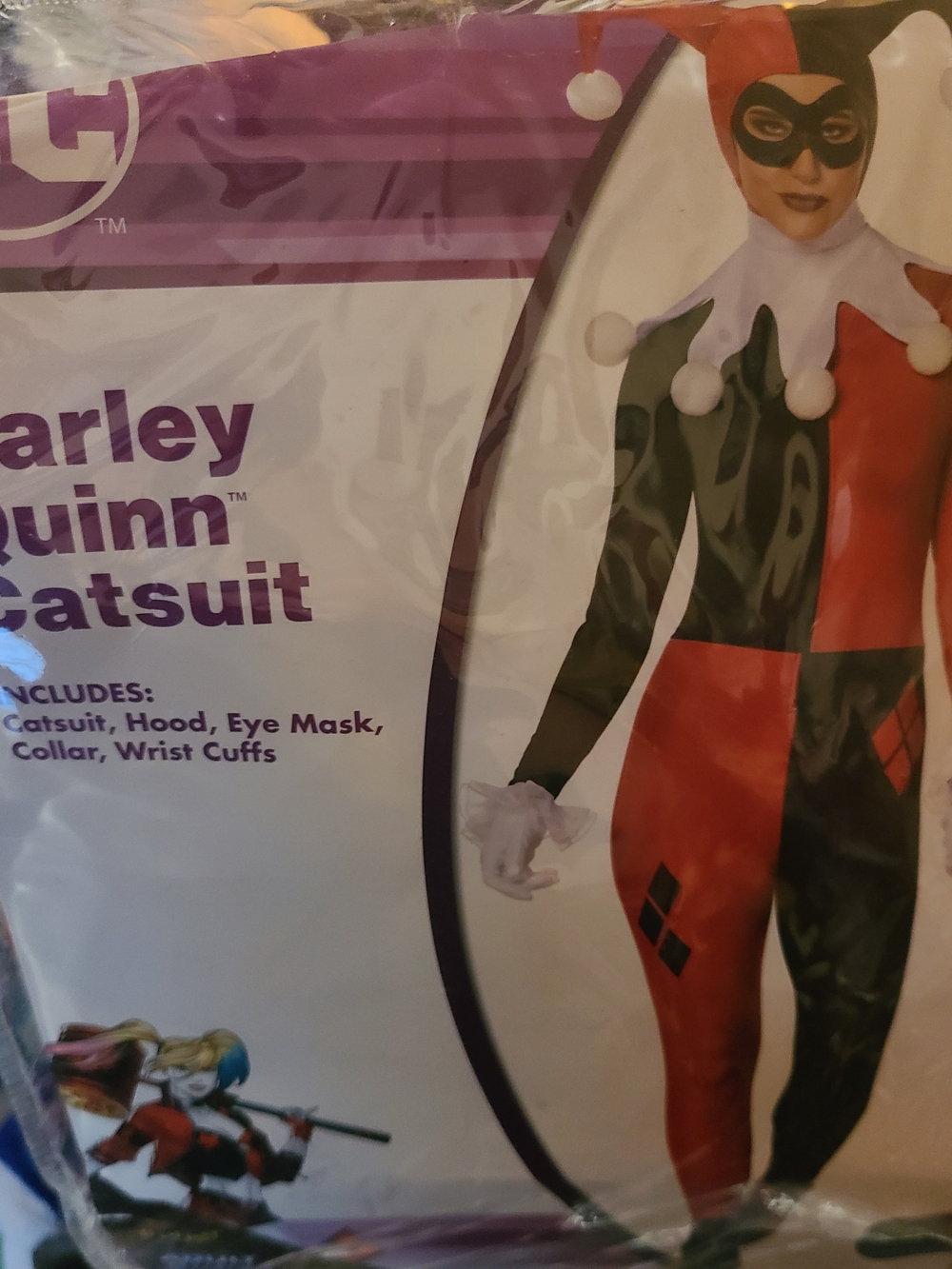 Harley Quinn Red and Black Ladies' Jester Catsuit Size L (12-14)